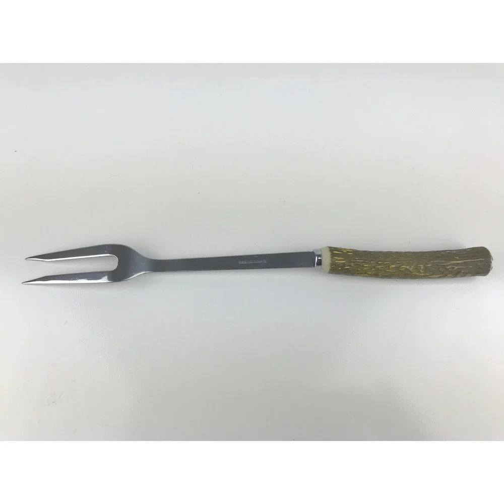 Vintage Carving Fork Stainless Steel Faux Stag Antler Handle Serving Utensil‎